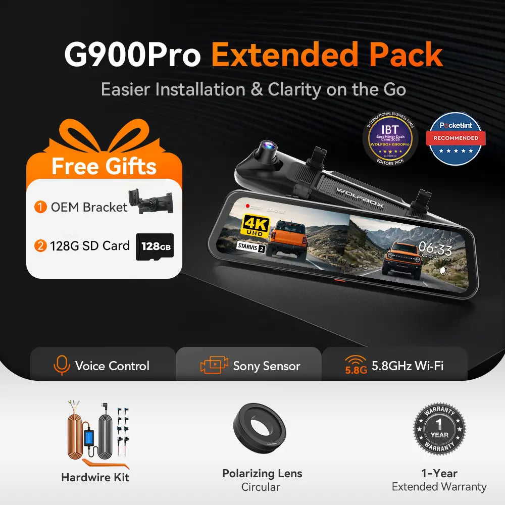 WOLFBOX G900Pro 12MP WiFi Touch Screen Rear View Mirror Dash Cam Smart Mirror RHD