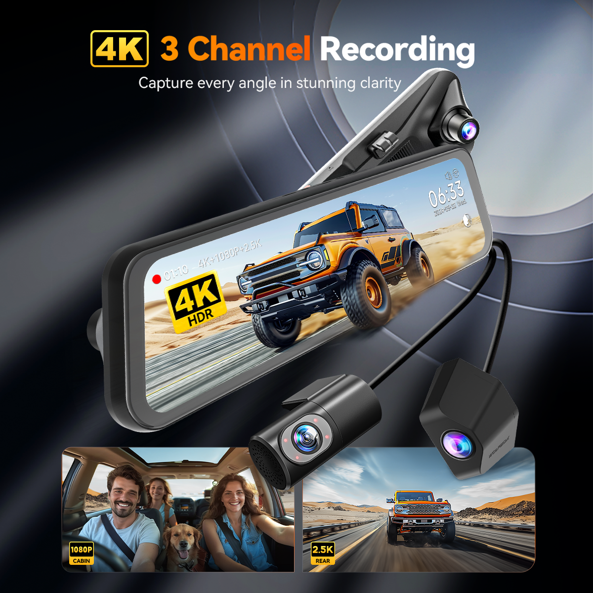 G900 TriPro 4K+2.5K+1080P 3 Channel Cabin Monitor Mirror Dash Cam RHD