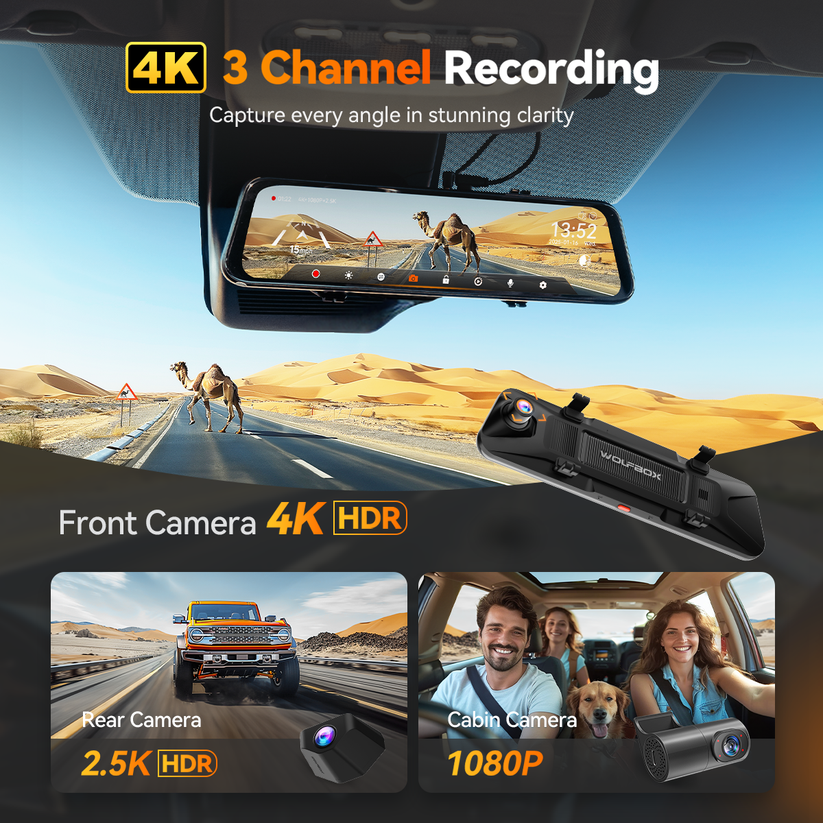 G900 TriPro 4K+2.5K+1080P 3 Channel Cabin Monitor Mirror Dash Cam RHD