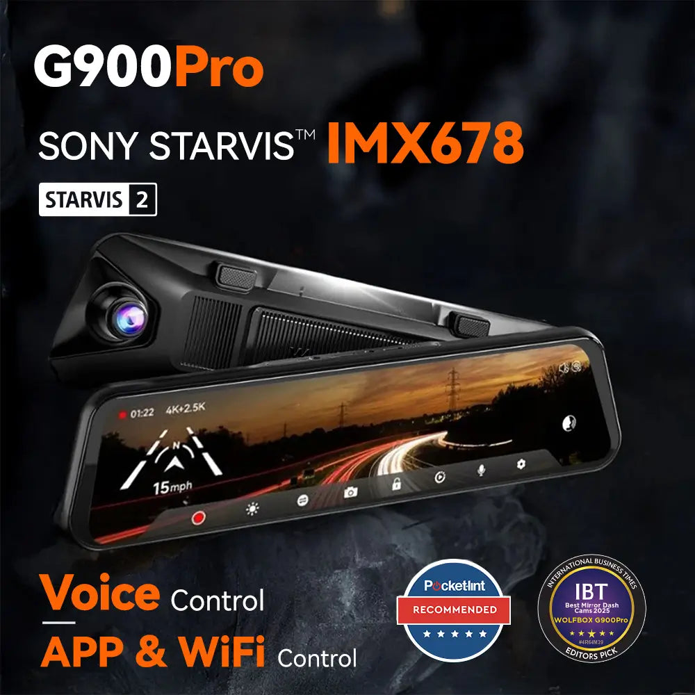 WOLFBOX G900Pro 12MP WiFi Touch Screen Rear View Mirror Dash Cam Smart Mirror RHD