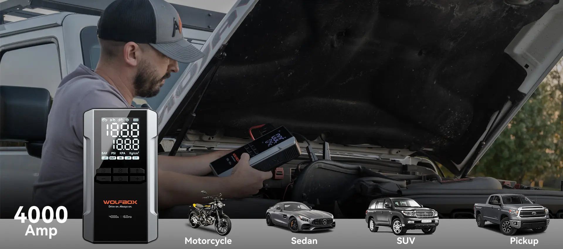 4000-Amp Portable Jump Starter with Air Compressor