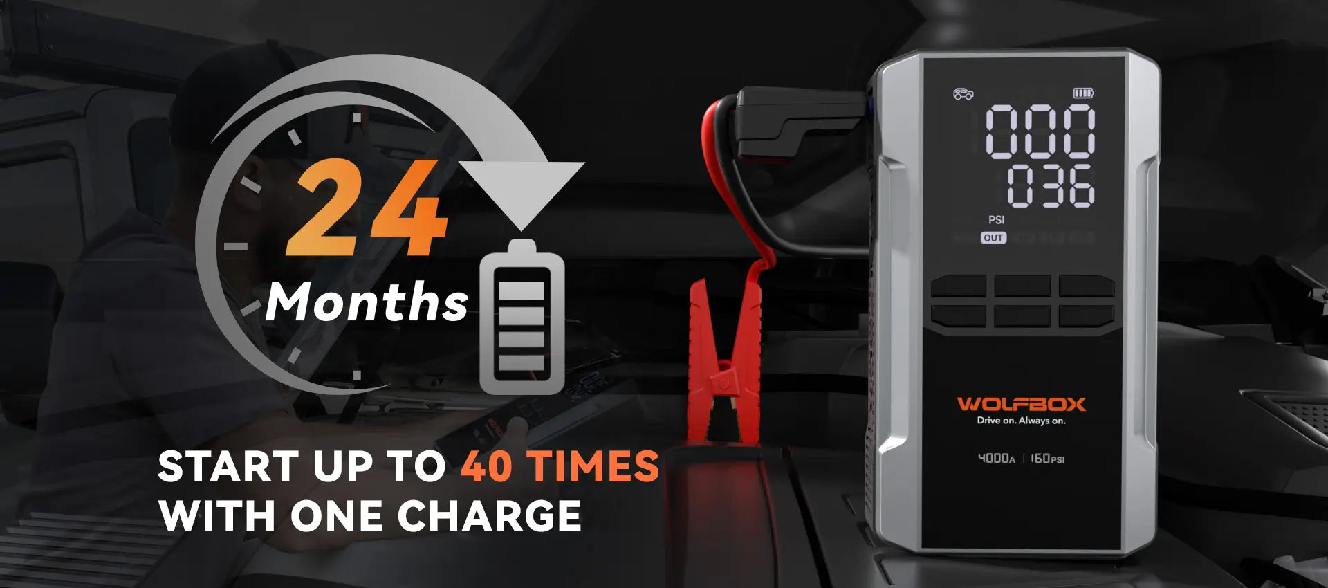 24-Month Long Standby 4-in-1 Jump Starter with Air Compressor