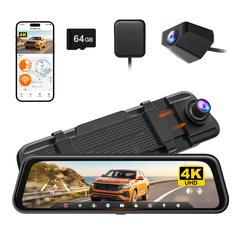 WOLFBOX M40 4K 10" ADAS WIFI Touch Screen Mirror Dash Cam