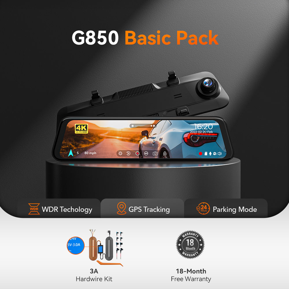 WOLFBOX G850 Rearview Mirror Backup Camera Dash Cam