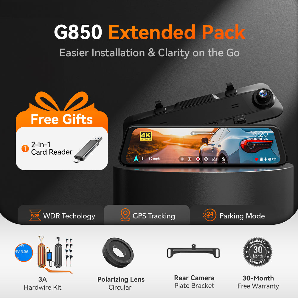 WOLFBOX G850 Rearview Mirror Backup Camera Dash Cam