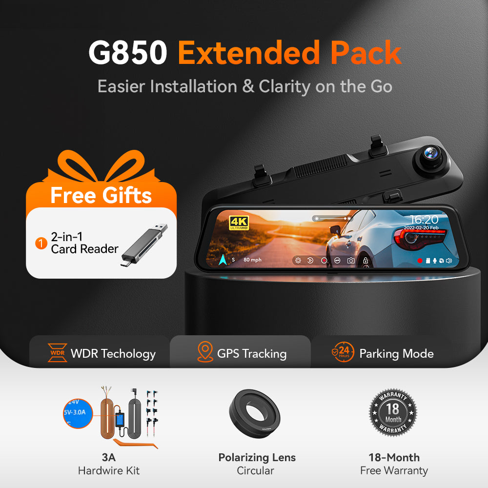 WOLFBOX G850 Rearview Mirror Backup Camera Dash Cam