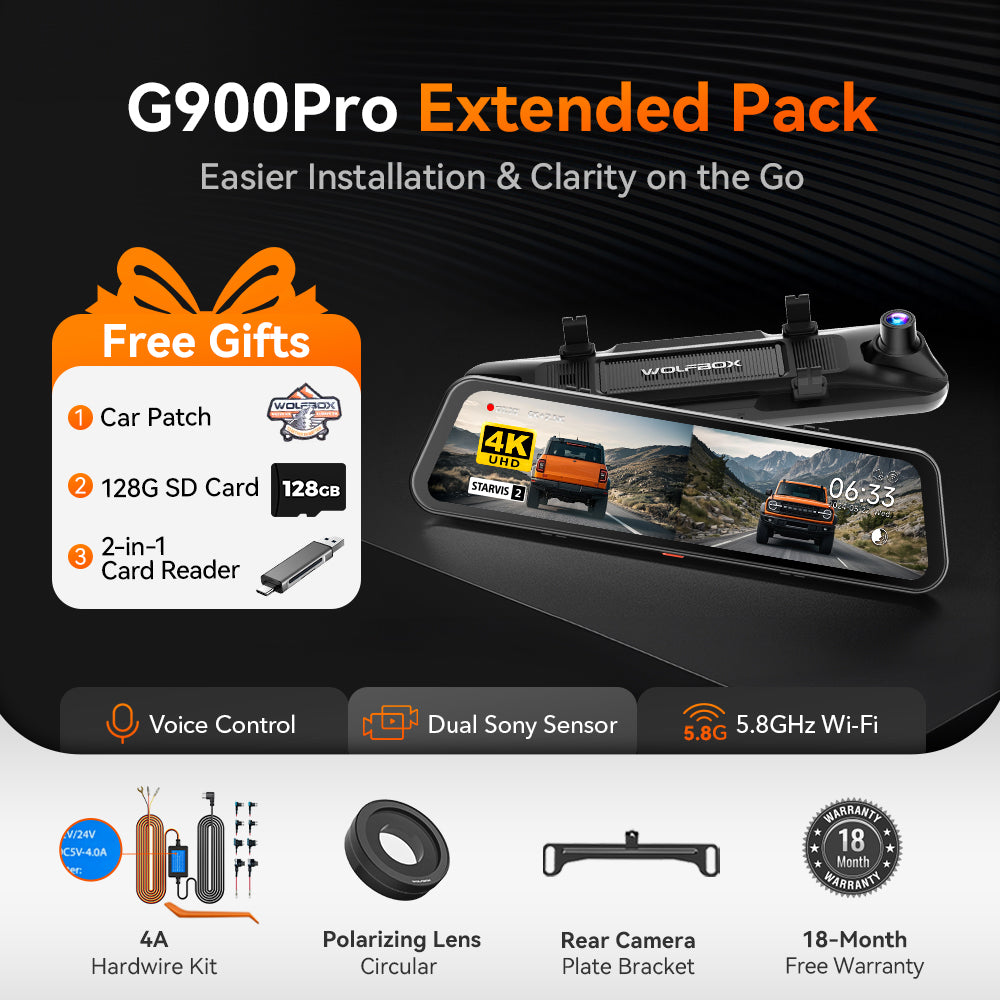 WOLFBOX G900Pro 12MP WiFi Touch Screen Rear View Mirror Dash Cam Smart Mirror