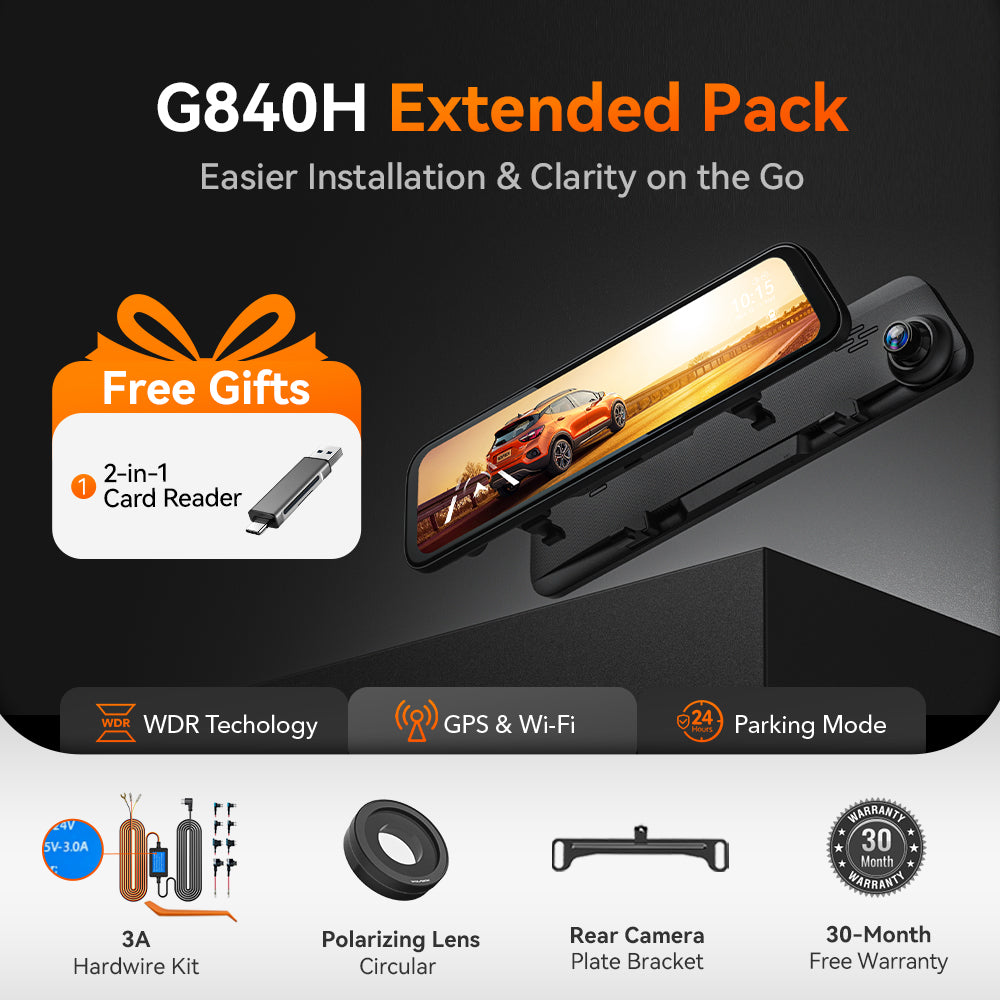 WOLFBOX G840H Rear View Mirror Dash Cam with Exclusive 30-Month Warranty