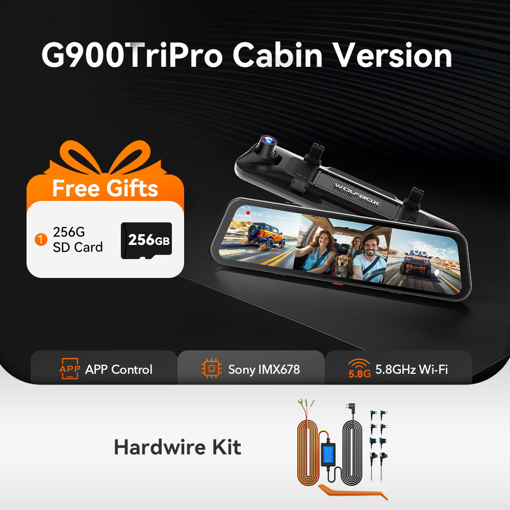 G900 TriPro 4K+2.5K+1080P 3 Channel Cabin Monitor Mirror Dash Cam RHD
