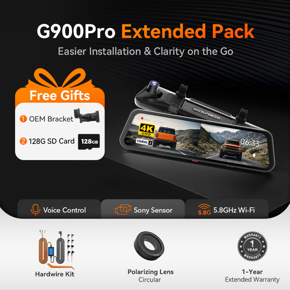 WOLFBOX G900Pro 12MP WiFi Touch Screen Rear View Mirror Dash Cam Smart Mirror RHD