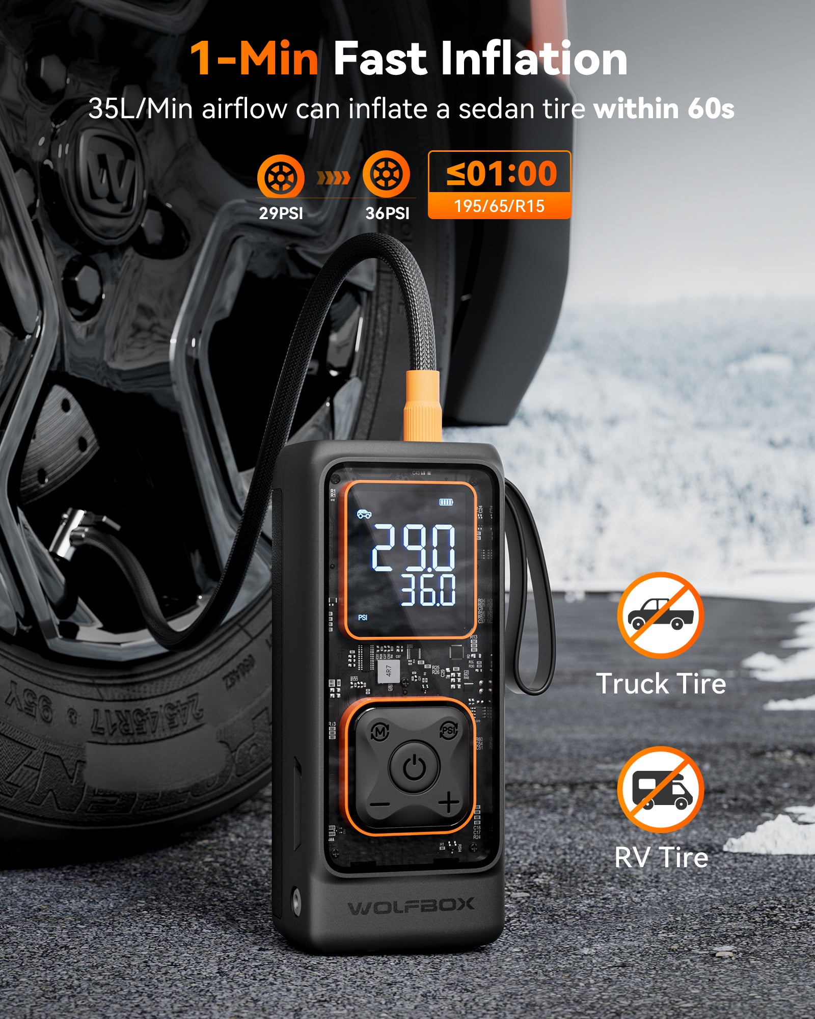 WOLFBOX MegaFlow24 Portable Tire Inflator