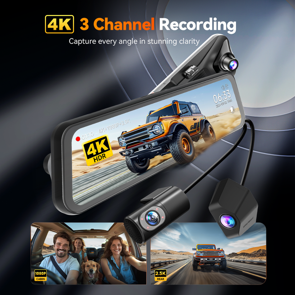 G900 TriPro 4K+2.5K+1080P 3 Channel Cabin Monitor Mirror Dash Cam RHD