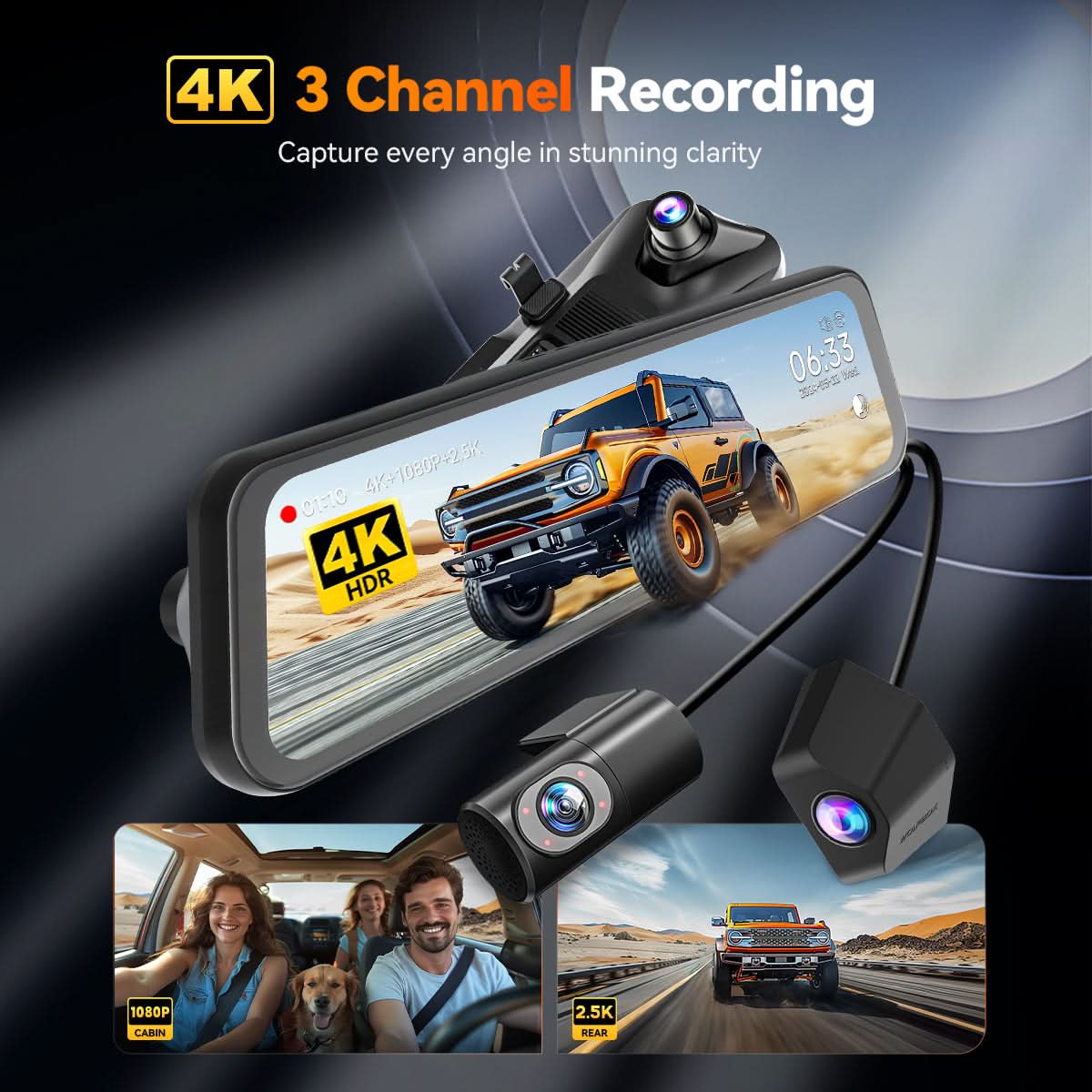 3-channel 4k dash cam