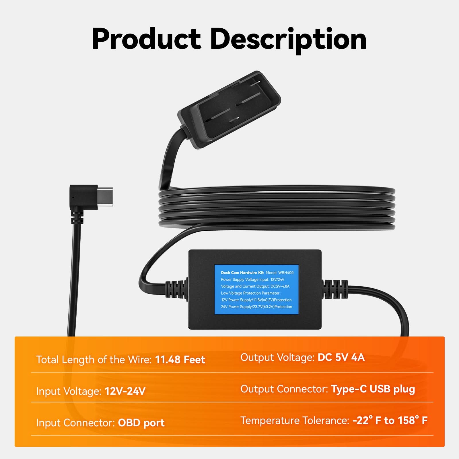 WOLFBOX Dashcam Multifunctional Hardwire Kit for G900TriPro - WOLFBOX
