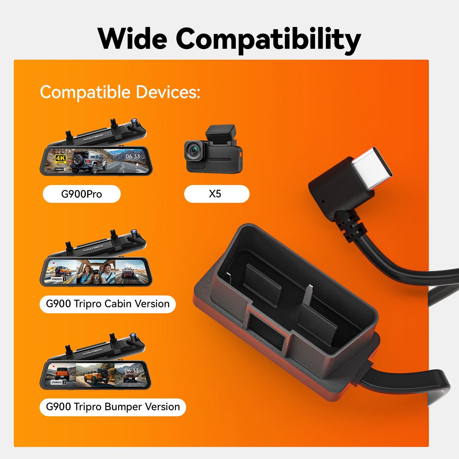 WOLFBOX Dashcam Multifunctional Hardwire Kit for G900TriPro - WOLFBOX