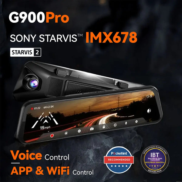 WOLFBOX G900Pro 12MP WiFi Touch Screen Rear View Mirror Dash Cam Smart
