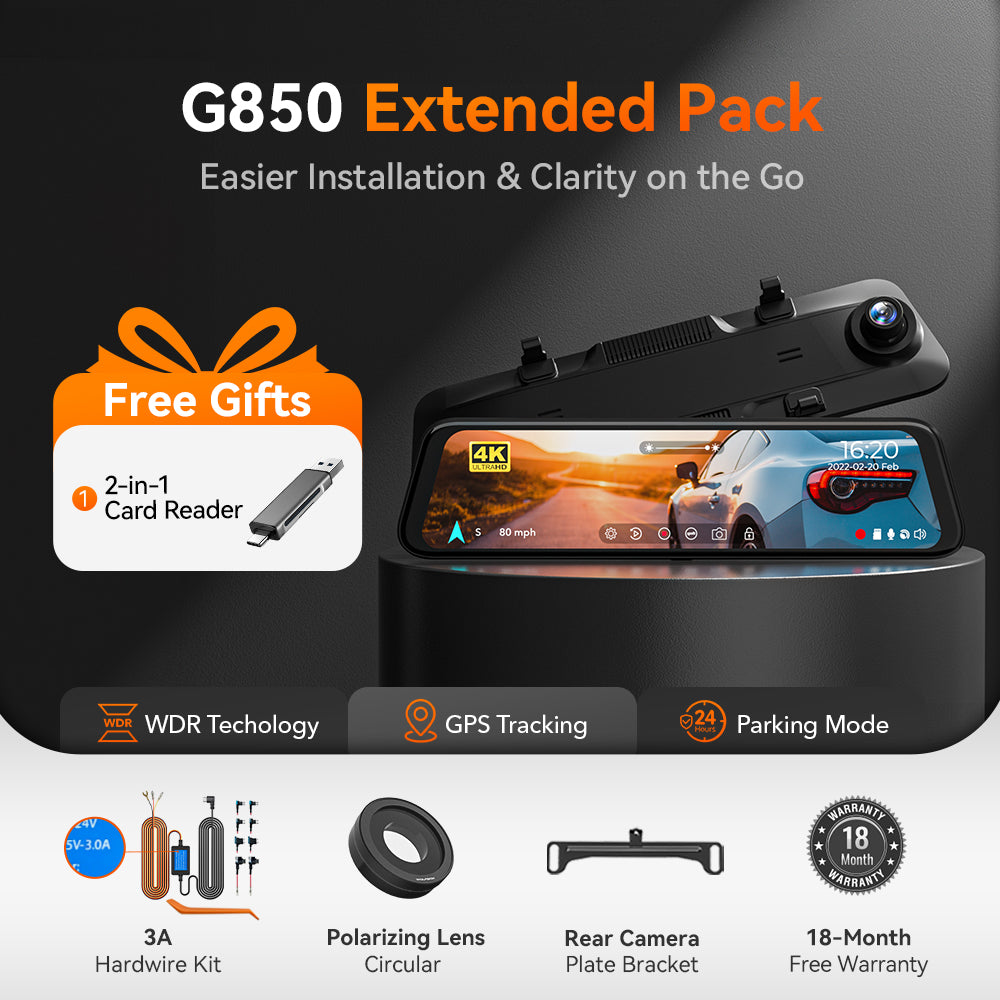 WOLFBOX G850 Rearview Mirror Backup Camera Dash Cam