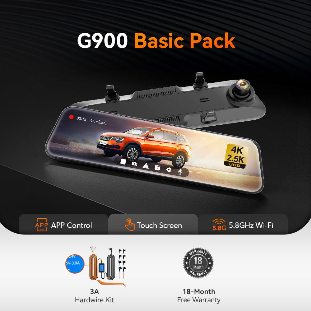 WOLFBOX G900 4K+2.5K Touch Screen Parking Monitoring Dash Cam Smart Mirror