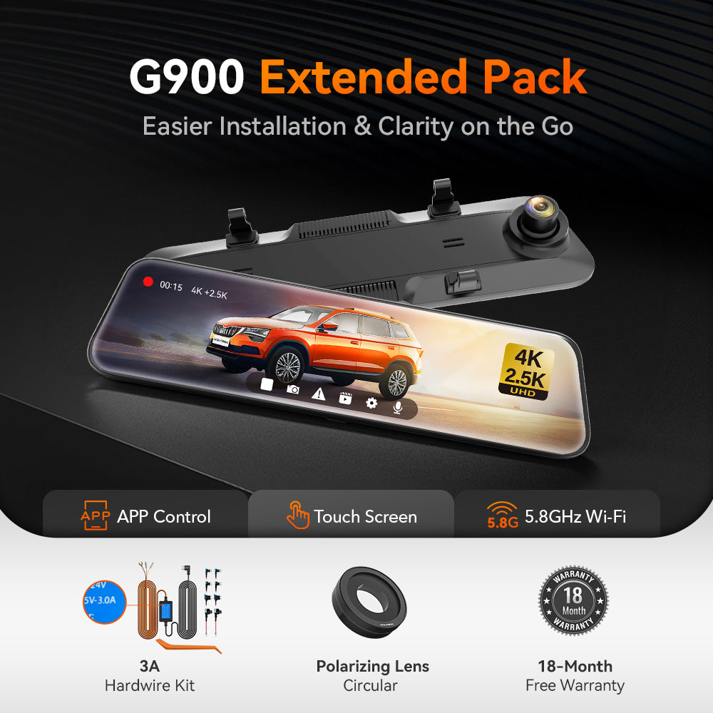 WOLFBOX G900 4K+2.5K Touch Screen Parking Monitoring Dash Cam Smart Mirror