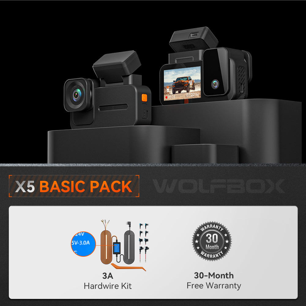 WOLFBOX X5 3 Channel Touchscreen WiFi Mini Dash Camera with Exclusive 30-Month Warranty