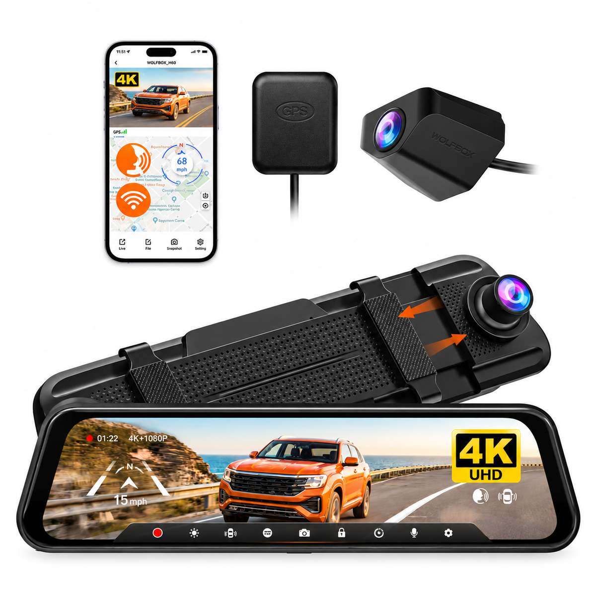 Preorder WOLFBOX M40 4K 10" ADAS WIFI Touch Screen Mirror Dash Cam