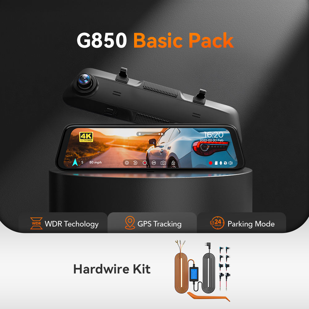 WOLFBOX G850 Rearview Mirror Backup Camera Dash Cam RHD