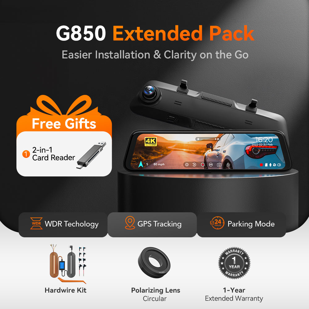 WOLFBOX G850 Rearview Mirror Backup Camera Dash Cam RHD