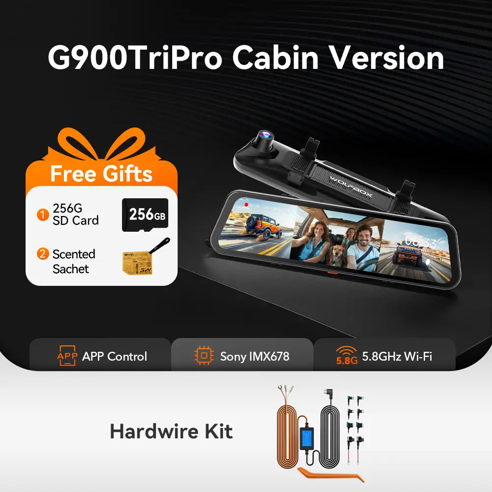 G900 TriPro 4K+2.5K+1080P 3 Channel Cabin Monitor Mirror Dash Cam RHD