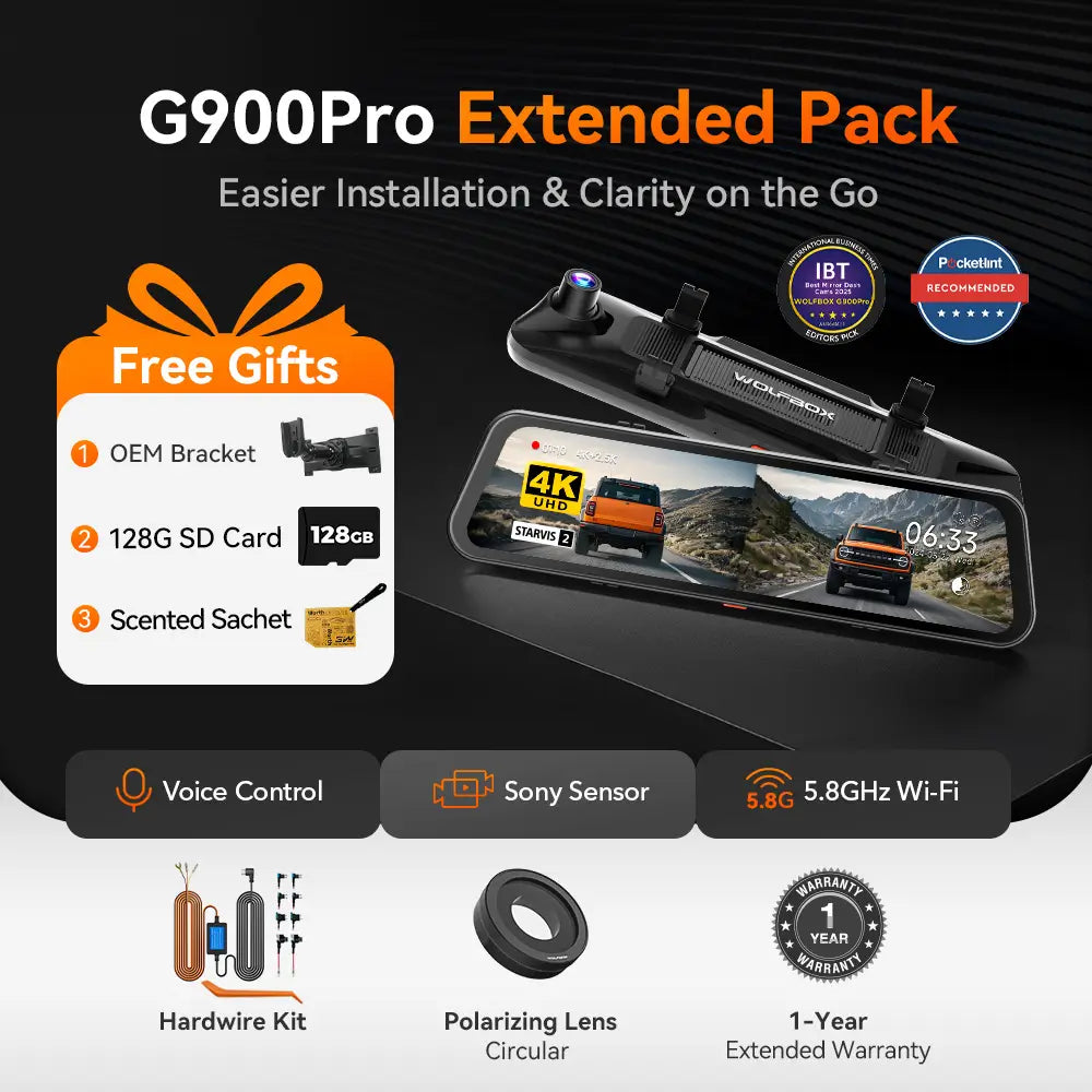 WOLFBOX G900Pro 12MP WiFi Touch Screen Rear View Mirror Dash Cam Smart Mirror RHD