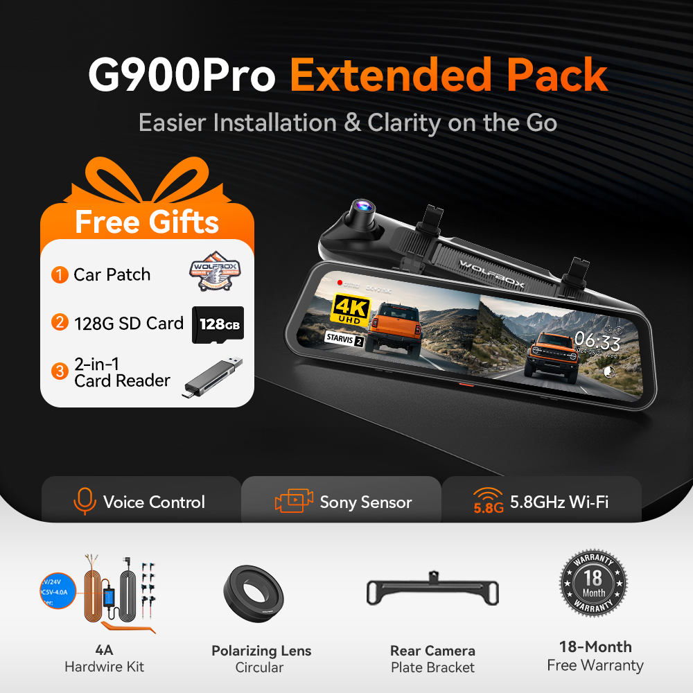 WOLFBOX G900Pro 12MP WiFi Touch Screen Rear View Mirror Dash Cam Smart Mirror