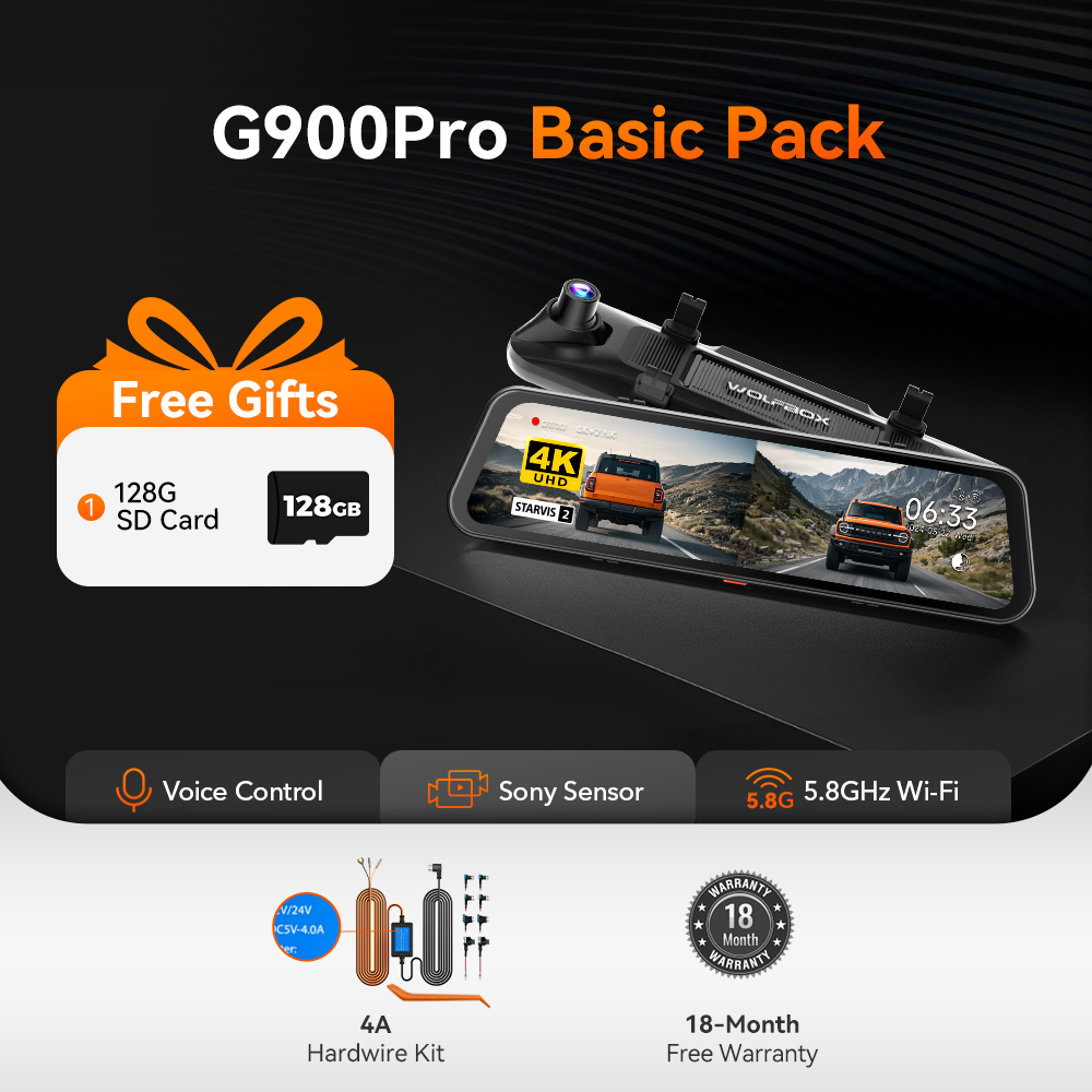 WOLFBOX G900Pro 12MP WiFi Touch Screen Rear View Mirror Dash Cam Smart Mirror