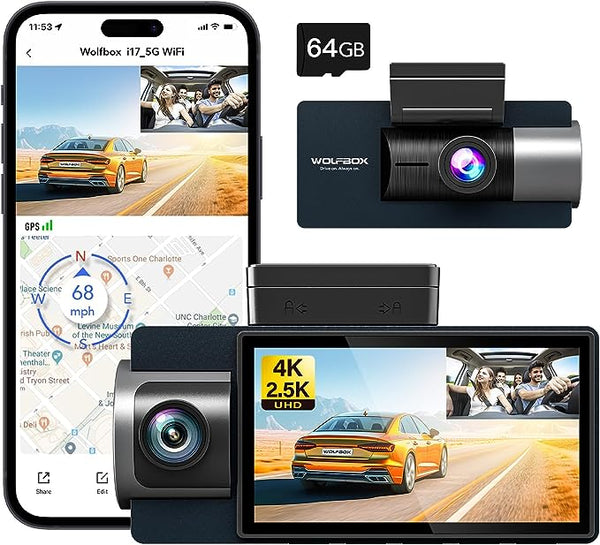 WOLFBOX i17 4K+2.5K 5G WiFi Super IR Night Vision Dash Cam